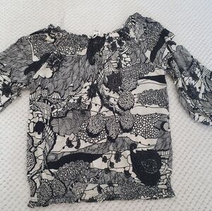 Desigual Black and White Floral Peasant Blouse